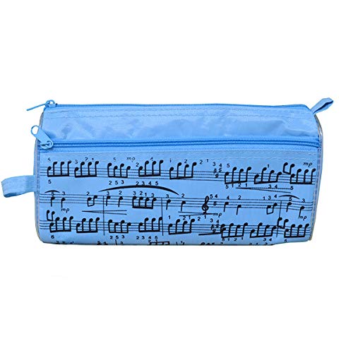 Estuche para lápices de notas musicales, impermeable, tela Oxford, portátil, bolsa de papelería con cristal capacitivo, color azul