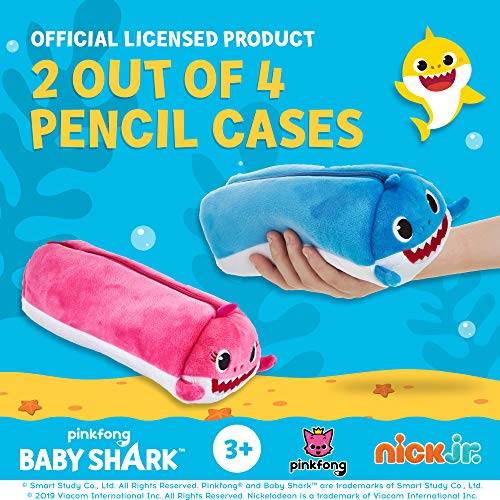 Estuches de Peluche para lápices Baby Shark - Juego de 2 Estuches de Peluche, Poliéster Lavable con Cremallera - Regalos y Recuerdos de Fiesta de PMI, 21 cm (B)