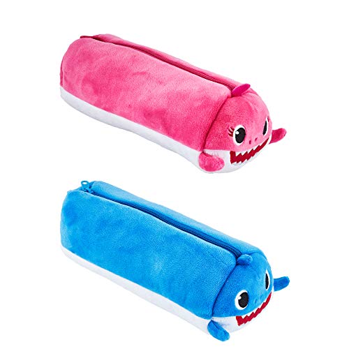 Estuches de Peluche para lápices Baby Shark - Juego de 2 Estuches de Peluche, Poliéster Lavable con Cremallera - Regalos y Recuerdos de Fiesta de PMI, 21 cm (B)