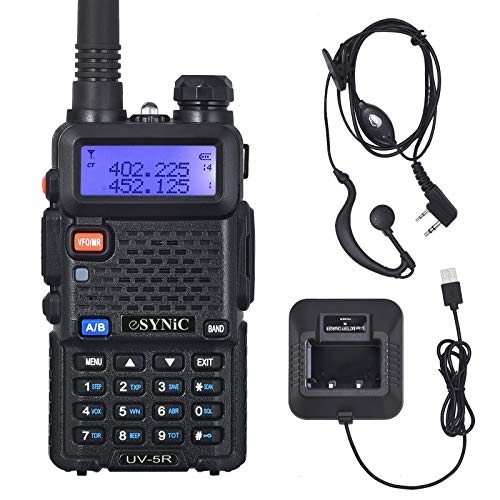 eSynic UV-5R Walkie Talkie 128 Canales VOX 400MHz-480MHz VHF/UHF Banda Dual con Pantalla LED de Memoria con Explosión Parpadeo de Alarma Soporta VOX para Sitio de Construcción Hotel Adventure