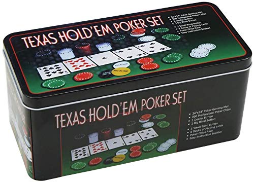 EUROXANTY® Set de Póker y Blackjack | Resistente Caja de Metal + Tapete de Juego | Fácil de Transportar