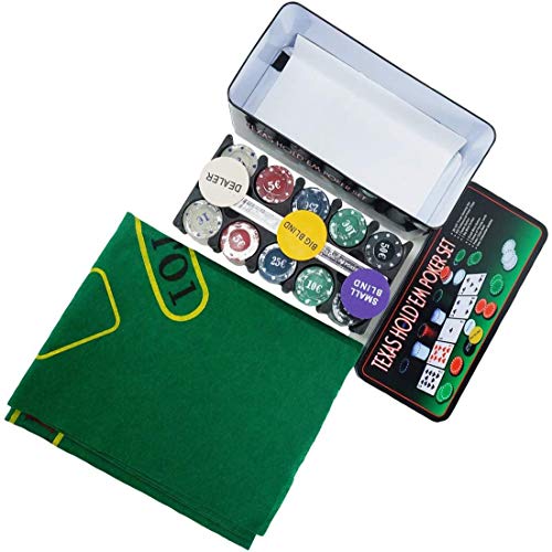 EUROXANTY® Set de Póker y Blackjack | Resistente Caja de Metal + Tapete de Juego | Fácil de Transportar