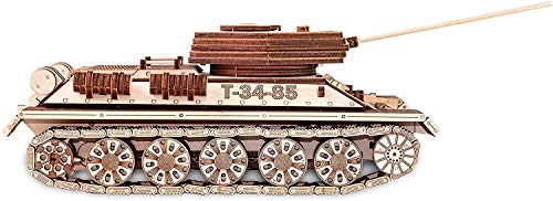 EWA Eco-Wood-Art Tanque T-34-85-Rompecabezas mecánico 3D de madera,Montaje sin pegamento-965 piezas, color naturaleza (Tank T-34-85)