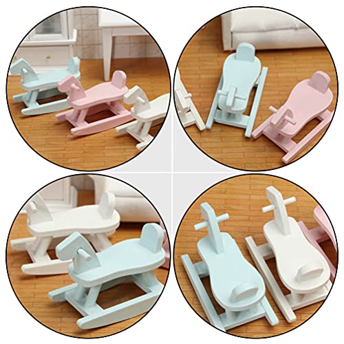 EXCEART 2 Piezas de Madera Mecedora de Caballo Casa de Muñecas Silla de Madera Miniatura Caballo Mecedora Modelo Niños Simulan Jugar Juguete de Madera Casa de Muñecas Decoración de