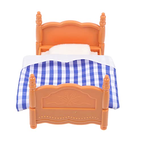 EXCEART Cama de Muñecas de Cama en Miniatura Cama con Colcha Almohada Cojín Bebé Cuna Muñeca Cuna Casa de Muñecas Muebles Accesorios para Dollhouse Decoraciones Azul