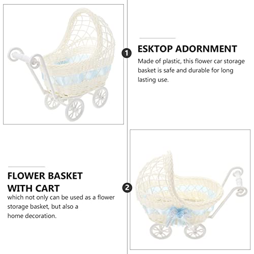 EXCEART Cochecito de Muñecas de Bebé Juguetes de Imitación Juguetes Muñecas Muñecas Vintage Mimbre PRAM Ratan MEJO Cesta de Flores con Ruedas para Portador de Muñecas Pretend Play Toy