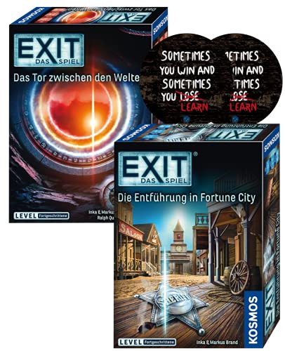 EXIT Das Spiel - Set: Die Entführung in Fortune City + Das Puerta entre los mundos Nivel: Avanzado + 2X Exit Sticker