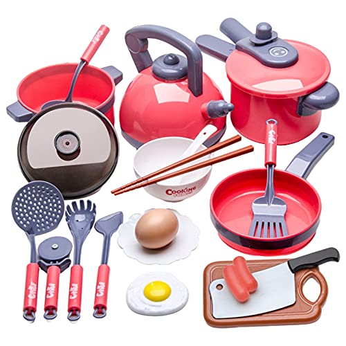 F Fityle 20 Piezas Juego de Ollas y Sartenes para Juegos de Cocina, Juguetes de Utensilios de Cocina, Cocina Surtido de Cocina, Regalo Educativo para Niños - Rojo