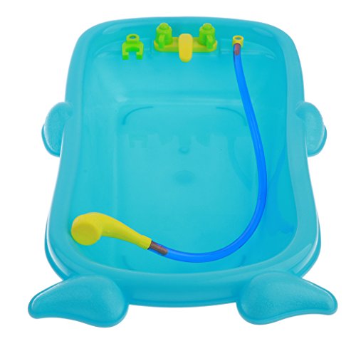 F Fityle Set Muñeca Silla de Baño Tumbona Agua Bebé Baño Accesorios de Juguete Niño Plástico Azul