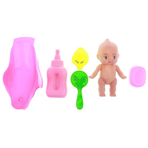 F Fityle Set Muñeca Silla de Baño Tumbona Agua Bebé Baño Accesorios de Juguete Niño Plástico Azul