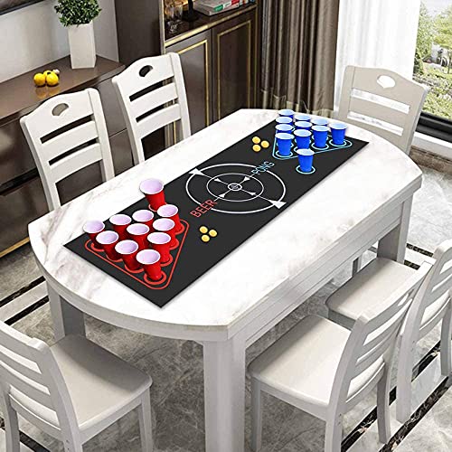 Fabu Beer Pong Kit, Juegos de Bebida, Juego Completo Beer Pong, Alfombra de Juego Beer-Pong, 22 Tazas, 6 Pelotas, para Juego de Noche y Juego de Barbacoa para Adultos（180cm * 60cm）