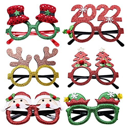 FACHAIBA 6 Piezas Gafas de Navidad,Gafas Navidad con Monturas,Gafas de Fiesta Gafas Divertidas,Marco de Gafas de Navidad,Decoración de Navidad Gafas Creativas de Navidad