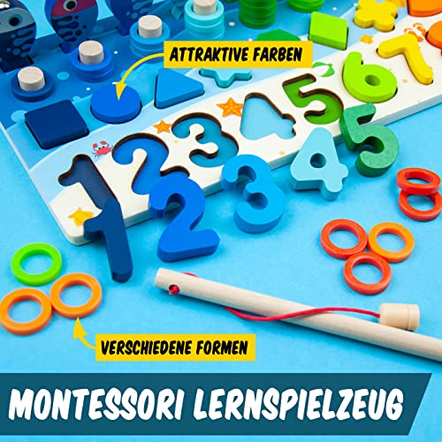 Faerly® Montessori Juego de pesca magnético 4 en 1, juguete de madera para niños a partir de 3 años