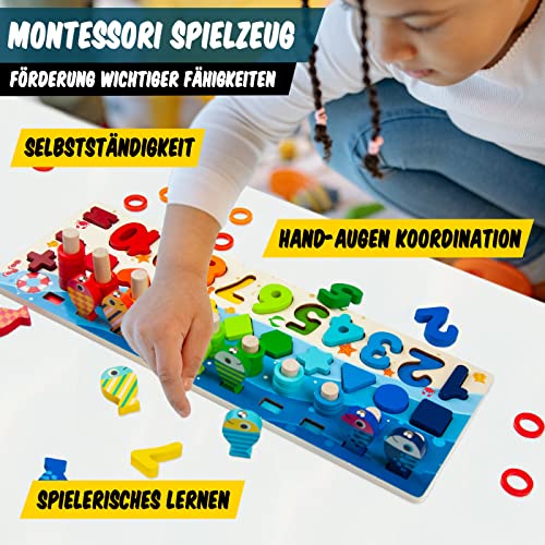 Faerly® Montessori Juego de pesca magnético 4 en 1, juguete de madera para niños a partir de 3 años