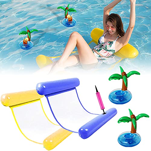 Faffooz Agua Silla Inflable de Flotación Hamaca, 4 en 1 Hamaca Piscina Hamaca de Agua Flotante Plegable de la Piscina Agua Colchonetas Hinchables Asiento de Piscina Agua Sofá con 2 Portavasos