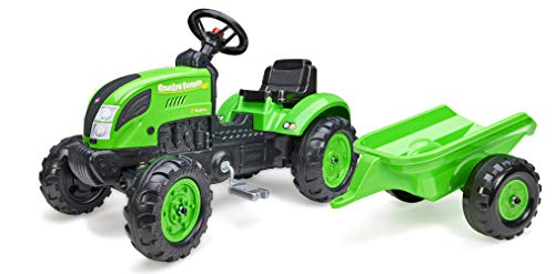 Falk Country Farmer - Tractor de Pedales con Remolque, a Partir de 2 años, Fabricado en Francia, Placa de matrícula Personalizable, Volante direccional con bocina 2057L