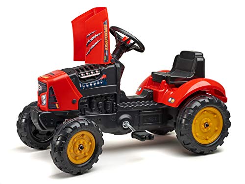 Falk- Tracteur à pédales Supercharger Rouge Avec Capot ouvrant et remorque Tractores, Color Rojo (2030AB)