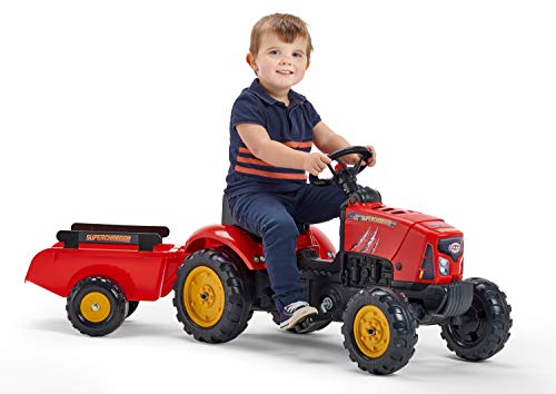 Falk- Tracteur à pédales Supercharger Rouge Avec Capot ouvrant et remorque Tractores, Color Rojo (2030AB)