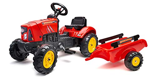 Falk- Tracteur à pédales Supercharger Rouge Avec Capot ouvrant et remorque Tractores, Color Rojo (2030AB)