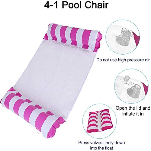 FANIER Hamaca Flotante Piscina, 2Pack Hamaca de Agua 4 en 1 Piscina Tumbona de Inflar para Adultos, Tumbona Hinchable Colchoneta Hinchable Flotador Piscina Playa,Azul Oscuro+Rojo Rosa