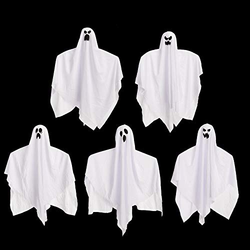 Fantasmas Colgantes de Halloween 45 cm (5 Pack) para Decoración de Fiesta de Halloween, Lindo Fantasma Volador para Colgar