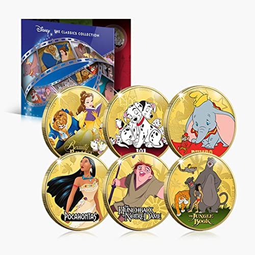 FANTASY CLUB Disney Colección Completa de Clásicos 02 - 6 Monedas / Medallas conmemorativas acuñadas con baño en Oro 24 Quilates y coloreadas a 4 Colores - 44mm