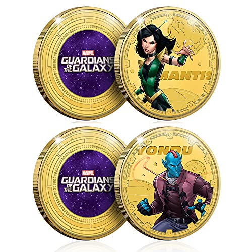 FANTASY CLUB Marvel Colección Completa Guardianes de la Galaxia - 8 Monedas / Medallas conmemorativas acuñadas con baño en Oro 24 Quilates y coloreadas a 4 Colores - 44mm