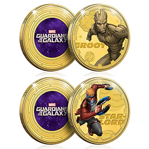 FANTASY CLUB Marvel Colección Completa Guardianes de la Galaxia - 8 Monedas / Medallas conmemorativas acuñadas con baño en Oro 24 Quilates y coloreadas a 4 Colores - 44mm