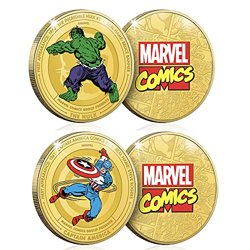 FANTASY CLUB Marvel Colección Completa Héroes Clásicos - 12 Monedas / Medallas conmemorativas acuñadas con baño en Oro 24 Quilates y coloreadas a 4 Colores - 44mm