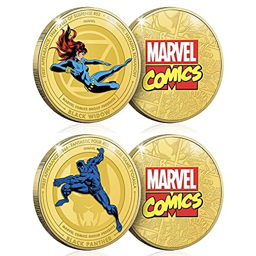 FANTASY CLUB Marvel Colección Completa Héroes Clásicos - 12 Monedas / Medallas conmemorativas acuñadas con baño en Oro 24 Quilates y coloreadas a 4 Colores - 44mm