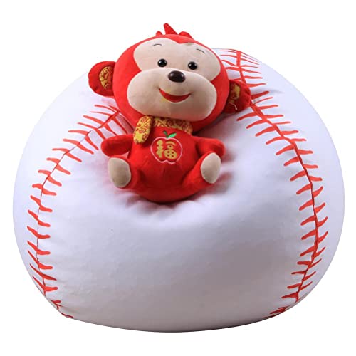 FEEL YAN Bolsa de almacenamiento para puf de 18 pulgadas con cremallera grande de rugby/fútbol/voleibol/béisbol impreso saco para niños juguetes de peluche juego (blanco - pequeño)