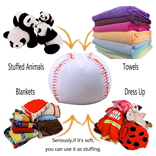 FEEL YAN Bolsa de almacenamiento para puf de 18 pulgadas con cremallera grande de rugby/fútbol/voleibol/béisbol impreso saco para niños juguetes de peluche juego (blanco - pequeño)