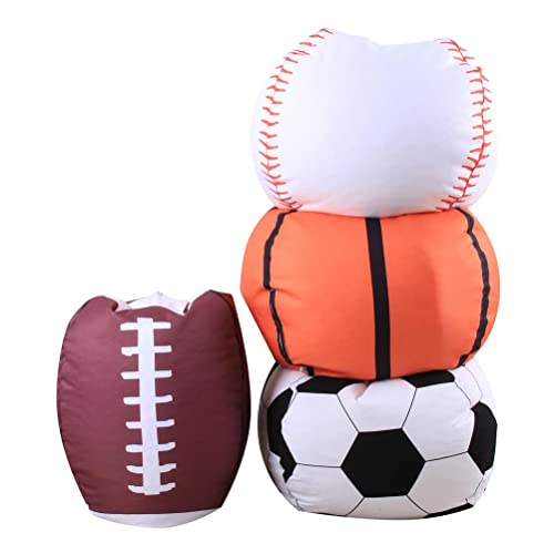 FEEL YAN Bolsa de almacenamiento para puf de 18 pulgadas con cremallera grande de rugby/fútbol/voleibol/béisbol impreso saco para niños juguetes de peluche juego (blanco - pequeño)