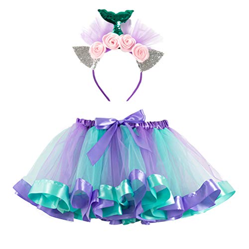 FENICAL Disfraz Sirena Niña Princesa Vestido Tutú con Diadema de Resplandecer Cola Sirena Falda Tutú Vestido de Bautizo Fiesta Carnaval Cumpleaños Navidad (Tamaño L)