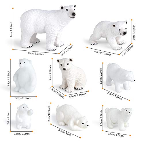 FEPITO 8 Piezas Invierno Realista del Oso Polar Animal Figuras Figuras Miniatura Figurita Toy Mini Navidad para Navidad Adornos de Bricolaje Bosque Granja del cumpleaños de la Torta Decoración