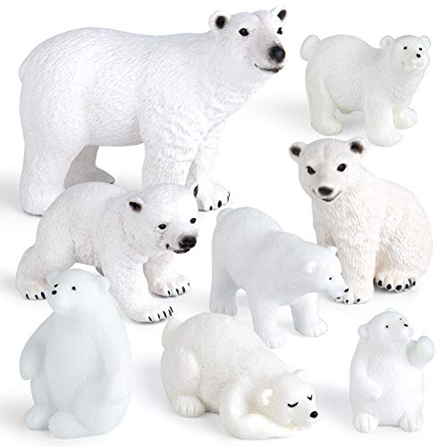 FEPITO 8 Piezas Invierno Realista del Oso Polar Animal Figuras Figuras Miniatura Figurita Toy Mini Navidad para Navidad Adornos de Bricolaje Bosque Granja del cumpleaños de la Torta Decoración