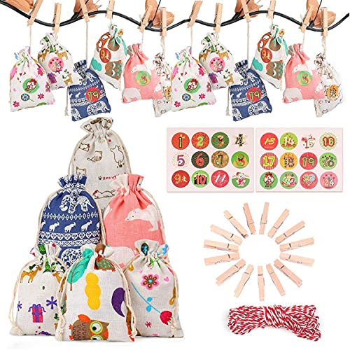 FFVWVGGPAA 24 Piezas Mini Bolsas Colgantes para joyería con Pegatinas de números Sacos de Almacenamiento con cordón de Embalaje F0090015