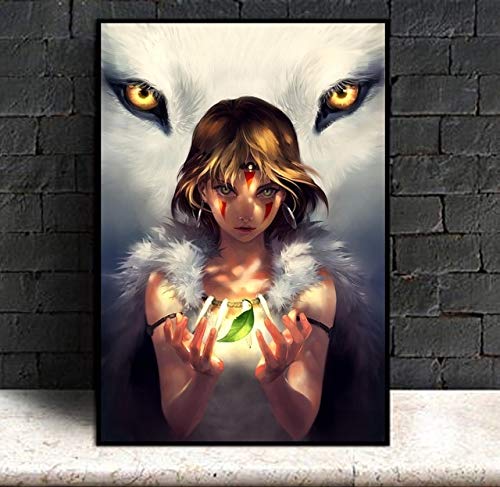 FHGFB DIY「Princess Mononoke」Kits de Pintura por números para Adultos y niños, Pintura de Bordes, Lienzo Digital, decoración de Arte de Pared, Regalo Sin Marco 40x60cm