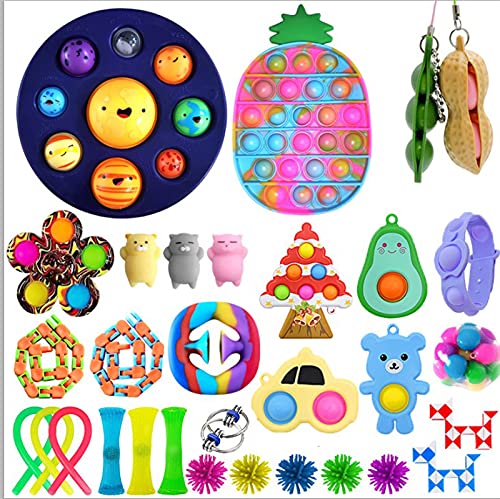 Fidget Toys Set - Fidget Pack para niños y adultos, juguetes sensoriales de estrés para aliviar la ansiedad, paquete de juguetes Fidget con un simple hoyuelo para regalos de fiesta de cumpleaños