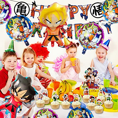 Fiesta de Cumpleaños de Dragon Ball - Miotlsy 22 Piezas Dragon Ball Z Globos Fiesta Happy Birthday Banner Cake Topper para Niño Cumpleaños Decoración