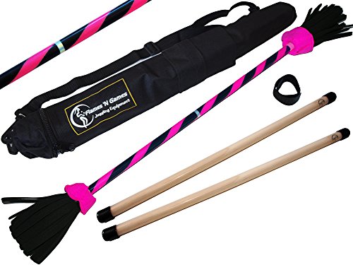 Flash Pro Flower Stick Set - Ultra-Grip Silicona Recubierto de Flores & Palos de Mano! Calidad Suprema, Eje de Fibra de Vidrio, Empuñadura de Silicona, Borlas de Ante, Correa de fijación. (Rosa)