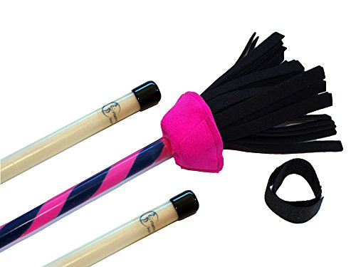 Flash Pro Flower Stick Set - Ultra-Grip Silicona Recubierto de Flores & Palos de Mano! Calidad Suprema, Eje de Fibra de Vidrio, Empuñadura de Silicona, Borlas de Ante, Correa de fijación. (Rosa)