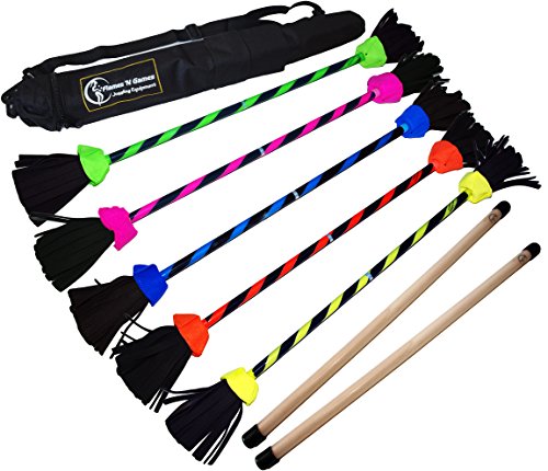 Flash Pro Flower Stick Set - Ultra-Grip Silicona Recubierto de Flores & Palos de Mano! Calidad Suprema, Eje de Fibra de Vidrio, Empuñadura de Silicona, Borlas de Ante, Correa de fijación. (Rosa)