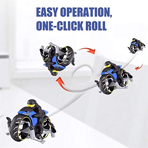 FLLOVE Los niños de la Motocicleta eléctrica de Control Remoto RC Car Mini Moto voladora Moto Coche teledirigido Quadcopter Motocicleta Aviones no tripulados (Color : BU)