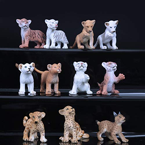 FLORMOON Figura Animal Realista 11 unids Figuras de Animales Lindos Set de Juguetes para estatuillas de Perro Emulational pintadas a Mano Leones Tigres Guepardos Lince Set de Juguete de estatuilla