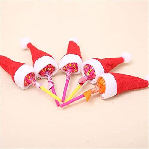 FLYAND 10pcs Mini DIY Navidad Sombrero Lollipop del Caramelo de Sombrero de Santa Claus Sombrero Crafts Navidad de la muñeca