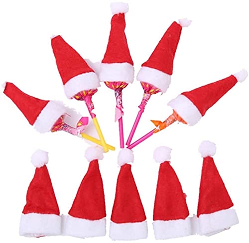 FLYAND 10pcs Mini DIY Navidad Sombrero Lollipop del Caramelo de Sombrero de Santa Claus Sombrero Crafts Navidad de la muñeca