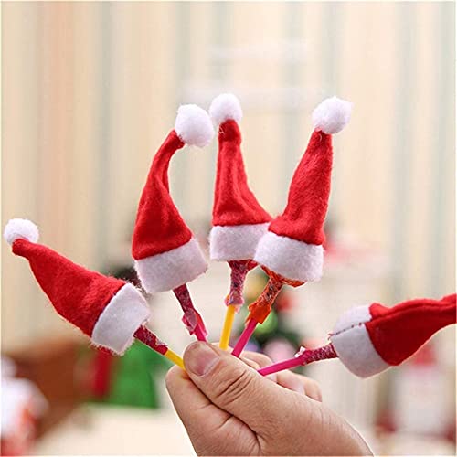 FLYAND 10pcs Mini DIY Navidad Sombrero Lollipop del Caramelo de Sombrero de Santa Claus Sombrero Crafts Navidad de la muñeca