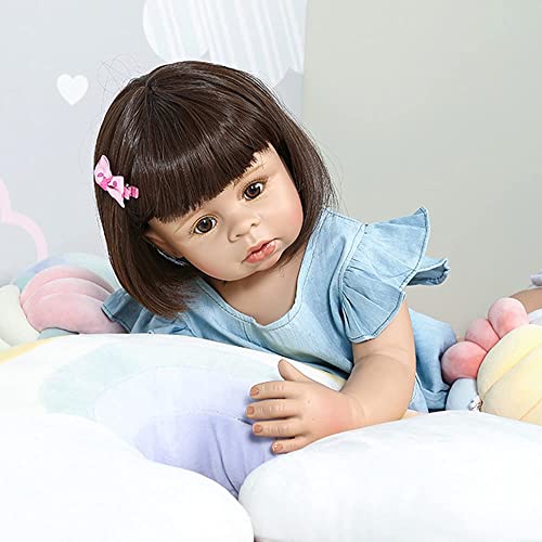 FMONH 70Cm Reborn Baby Toddler Doll Pelo Corto Chica Bola Articulada Muñeca Suave De Cuerpo Completo Muñeca De Silicona Juguete De Baño para Niños Cumpleaños