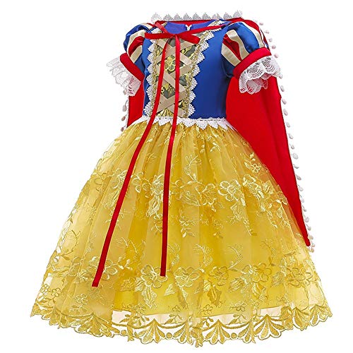 FMYFWY Niñas Vestidos de Blancanieves con Capa Disfraz de Carnaval Princesa Cumpleaños Traje de Halloween Navidad Fiesta de Cosplay Ceremonia Aniversario Bautizo Comunión Boda + Accesorios 6-7